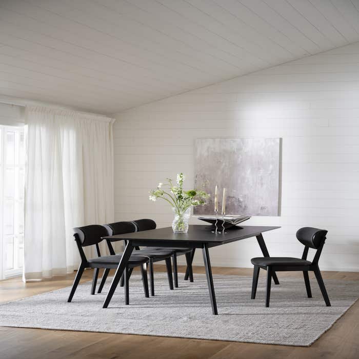 Kato eikenhouten eetkamerstoel zwart - met grijze zitting - design - grijs - retro - eettafelstoel - stof - scandinavisch - eiken - houten poten