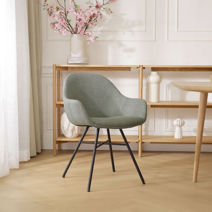 Noa-Mae eetkamerstoel groen - zwart onderstel modern - stof - luxe - armstoel - comfortabele - zwarte poten