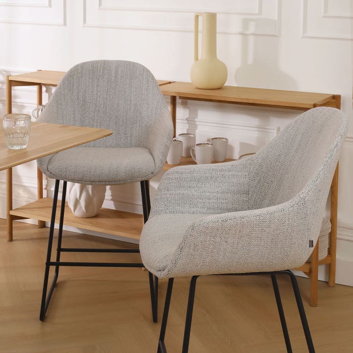 scandinavische barkruk voor een kookeiland beige gemêleerd - zwart onderstel - 65 cm - Nino-Mae 
