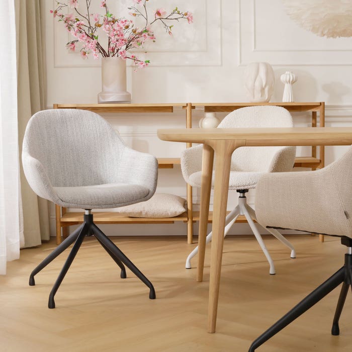 comfortabele draaibare eetkamerstoel beige gemêleerd - wit onderstel Nola-Mae