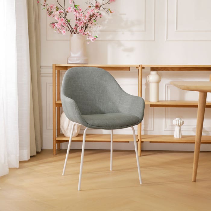 Nora-Mae eetkamerstoel groen - wit onderstel scandinavisch - stof - armstoel - modern - comfortabele