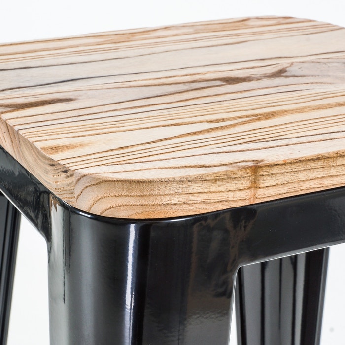 Metalen barkruk zwart - met houten zitting - 77 cm - cafe - horeca