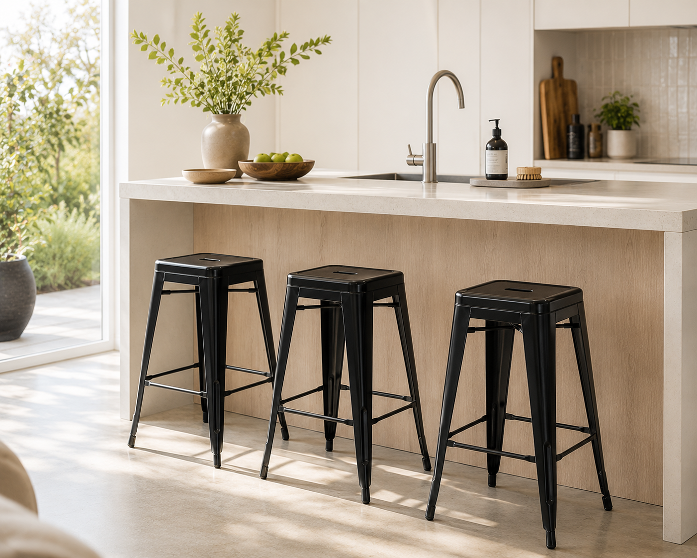 Metalen barkruk mat zwart - 77 cm - cafe - tolix - stapelbaar - horeca