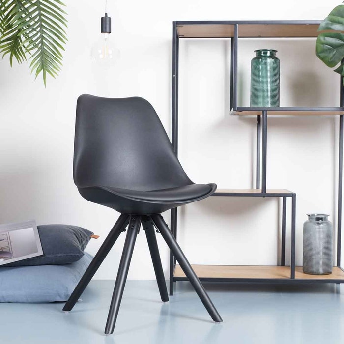 Legno stoel zwart - Zwart onderstel - Set van 2 