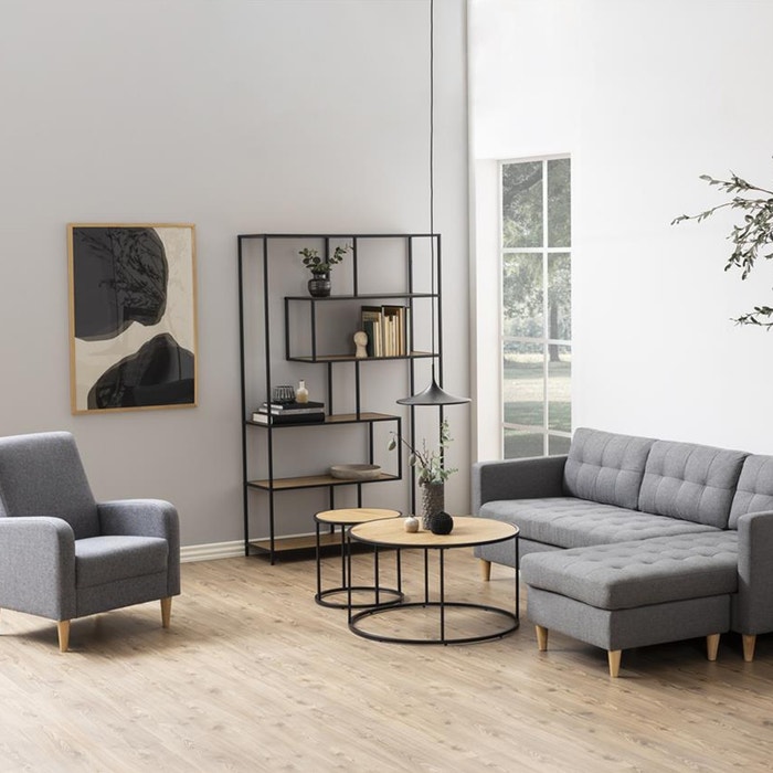 Vic houten boekenkast naturel - 114 x 185 cm - vakkenkast - wandkast - open - woonkamer - met vakken - asymmetrisch