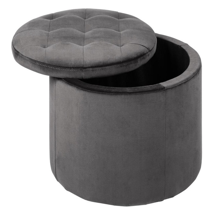 Elin velvet poef donkergrijs - Ø 60 cm - fluwelen - voetenbank