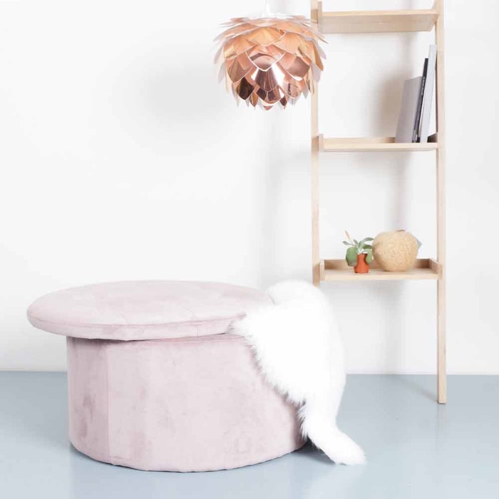 Elin velvet poef roze - Ø 60 cm - met opbergruimte - velours