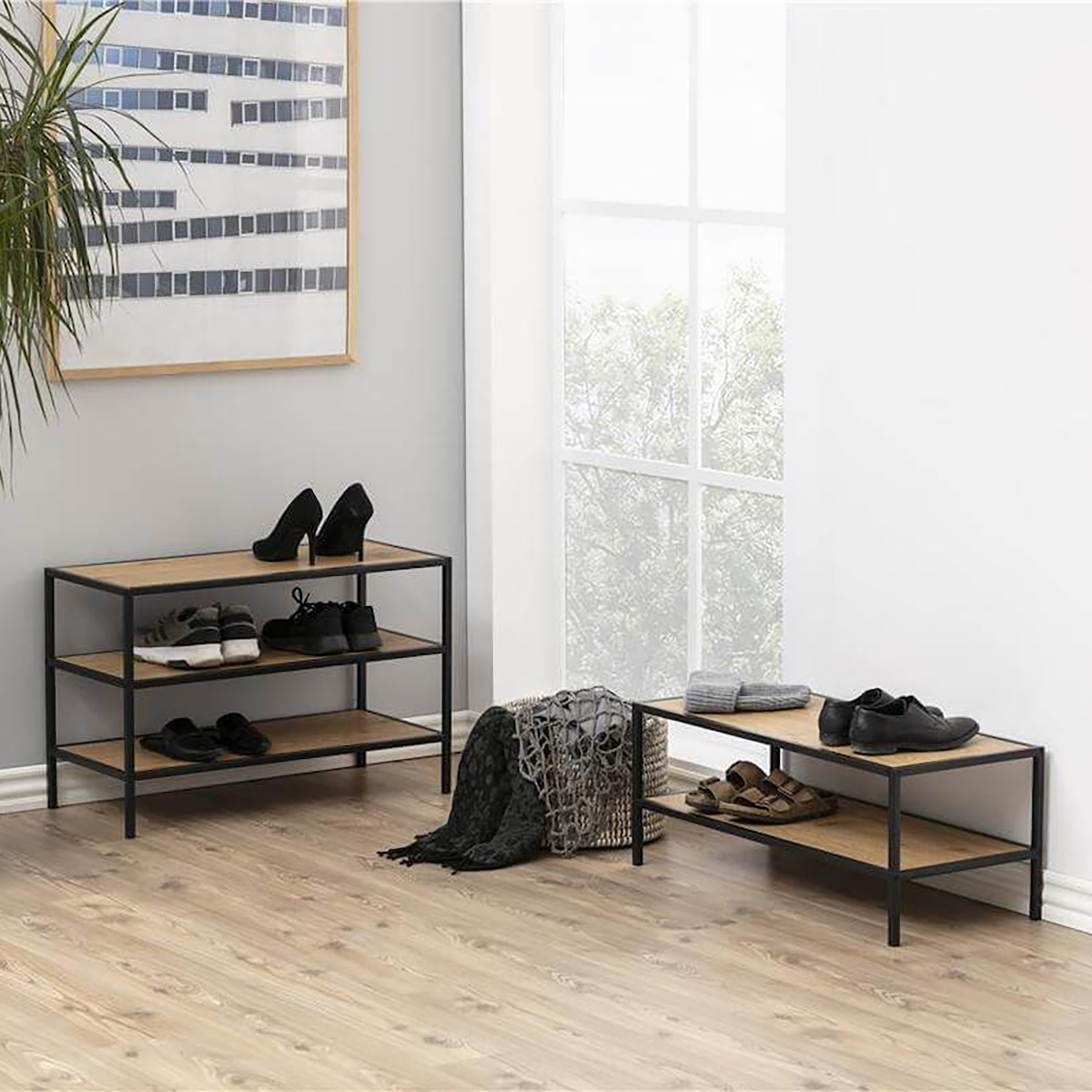 Vic houten schoenenkast naturel - 77 x 50 cm - industriele