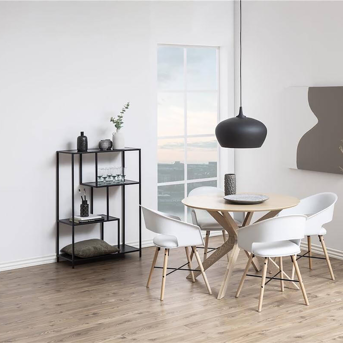 Vic houten boekenkast zwart - 77 x 114 cm - wandkast - open kast - industrieel - laag - woonkamer - met vakken - asymmetrisch