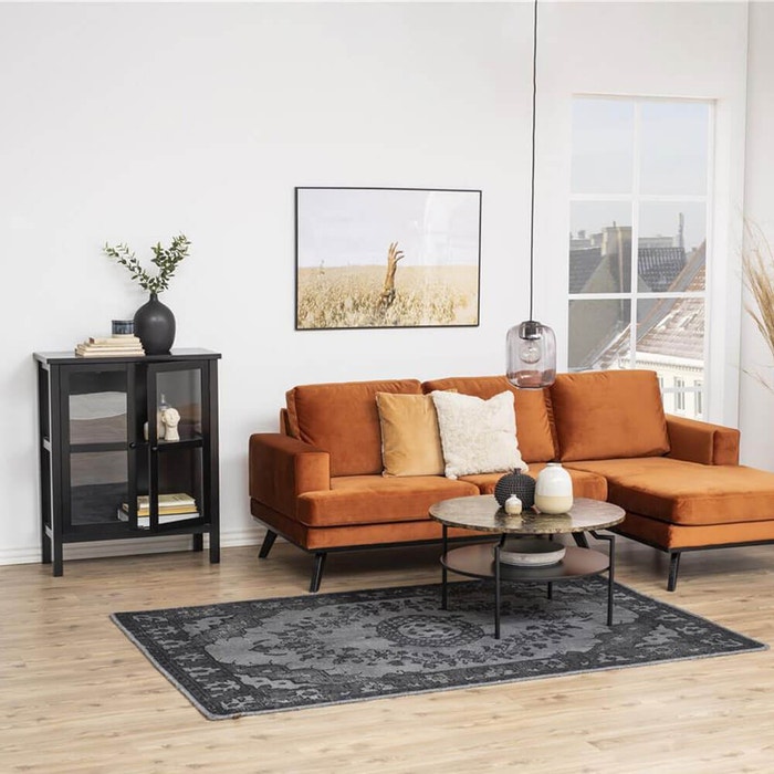 Fender vitrinekast zwart - 80 x 99 cm - glazen - buffetkast - opbergkast