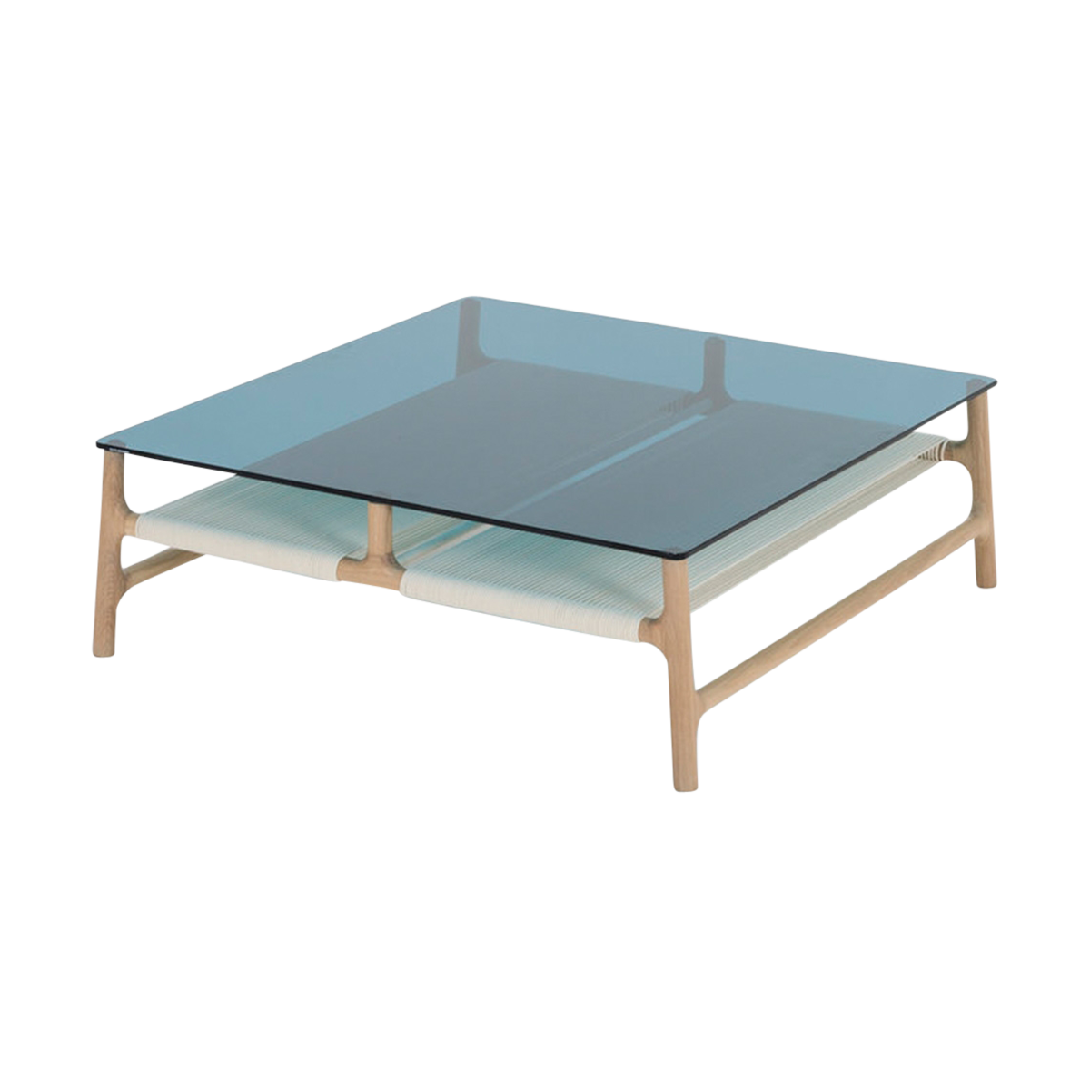 Fawn coffee table houten salontafel whitewash - met glazen tafelblad petrol - 90 x 90 cm