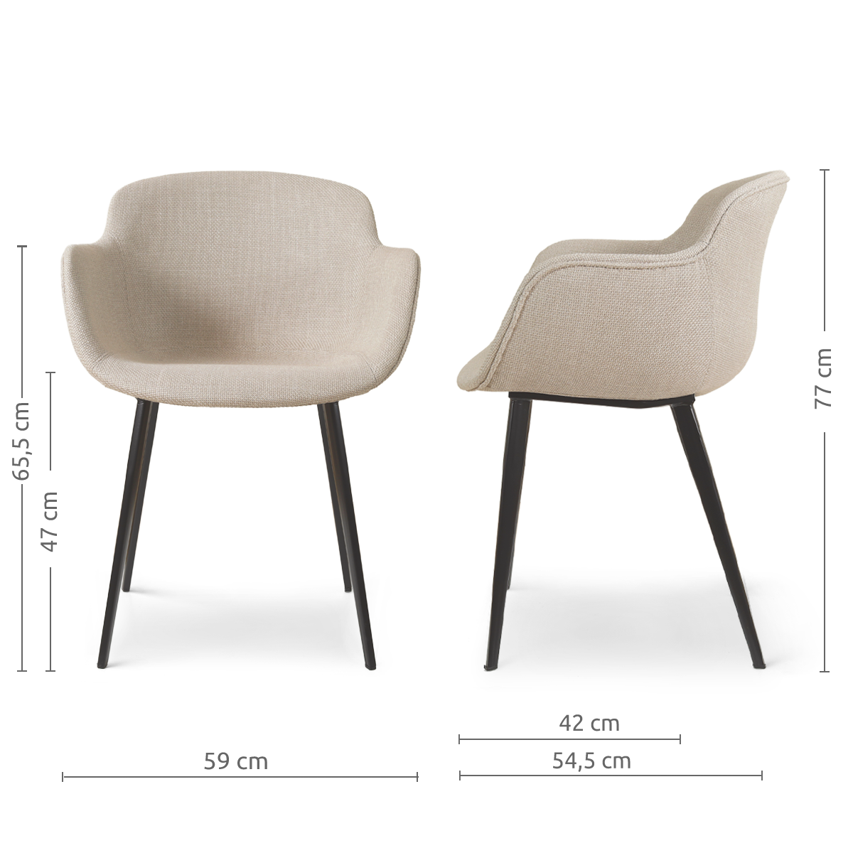 maatvoering van de Vera eetkamerstoel beige