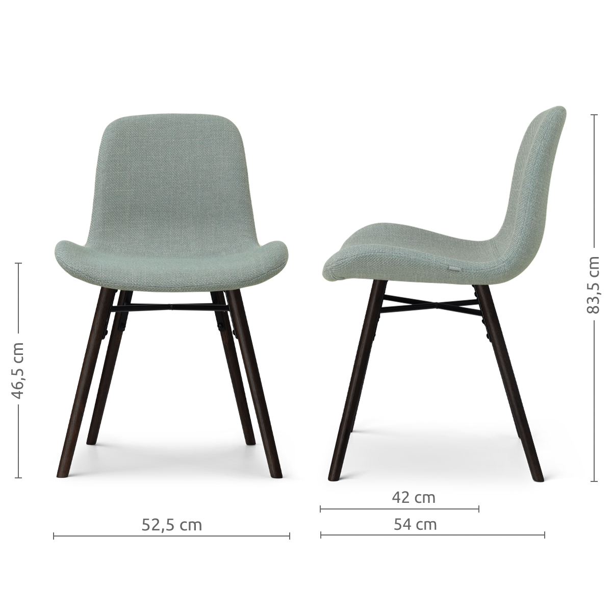 afmetingen van de Nena-Fé eetkamerstoel saliegroen - zwart houten onderstel