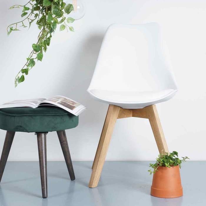 Madera eetkamerstoel wit - Houten onderstel - Set van 2 