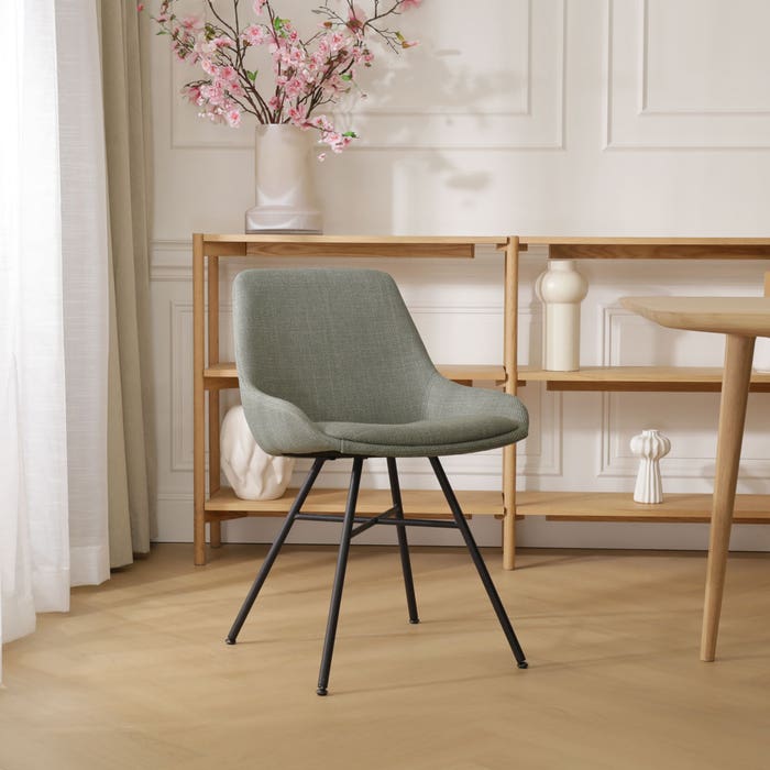 Noa-Isa eetkamerstoel groen - zwart onderstel keukenstoel - stoffen stoel - scandinavisch - luxe - modern -zonder armleuning - witte poten