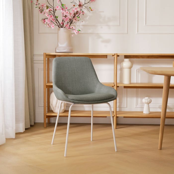 Nora-Isa eetkamerstoel groen - wit onderstel stof - modern - comfortabele - zonder armleuning - lichtgroen