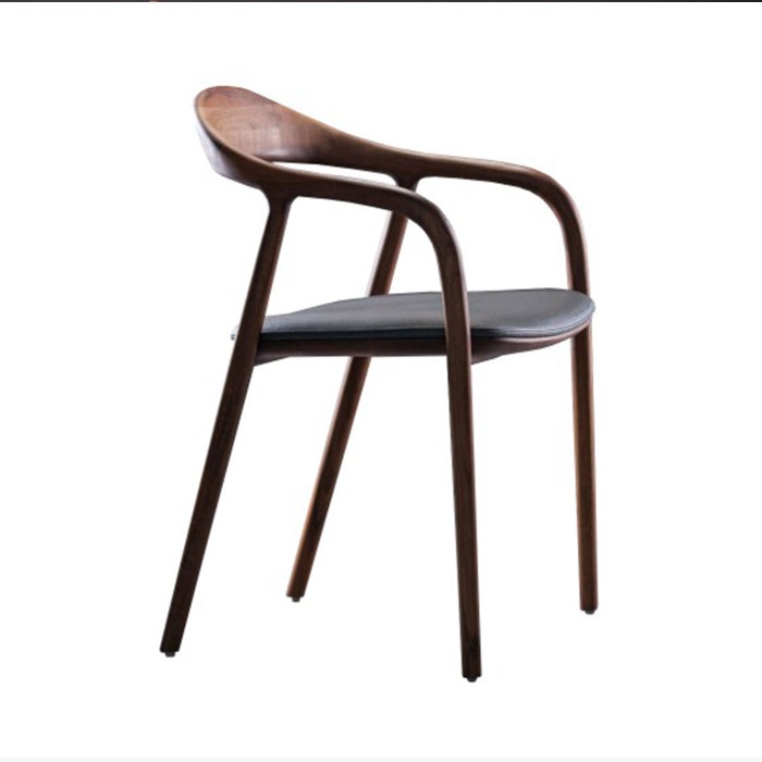 Neva chair - houten eetkamerstoel met armleuning - Europees walnoot - leren zitting - zwart 