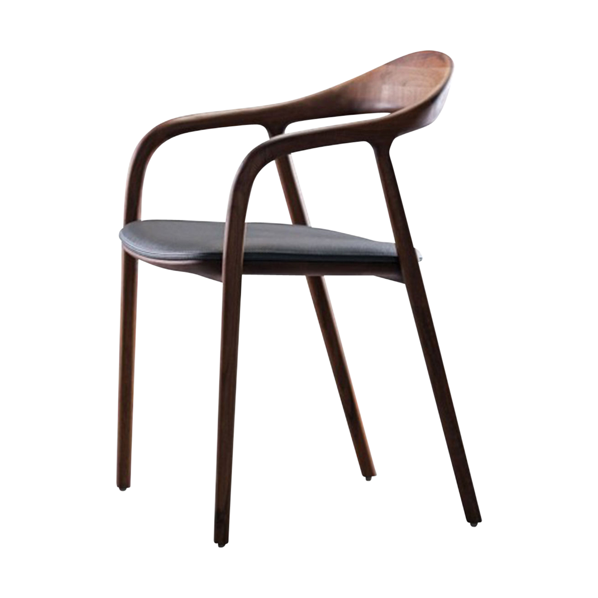 Neva chair - houten eetkamerstoel met armleuning - Europees walnoot - leren zitting - zwart