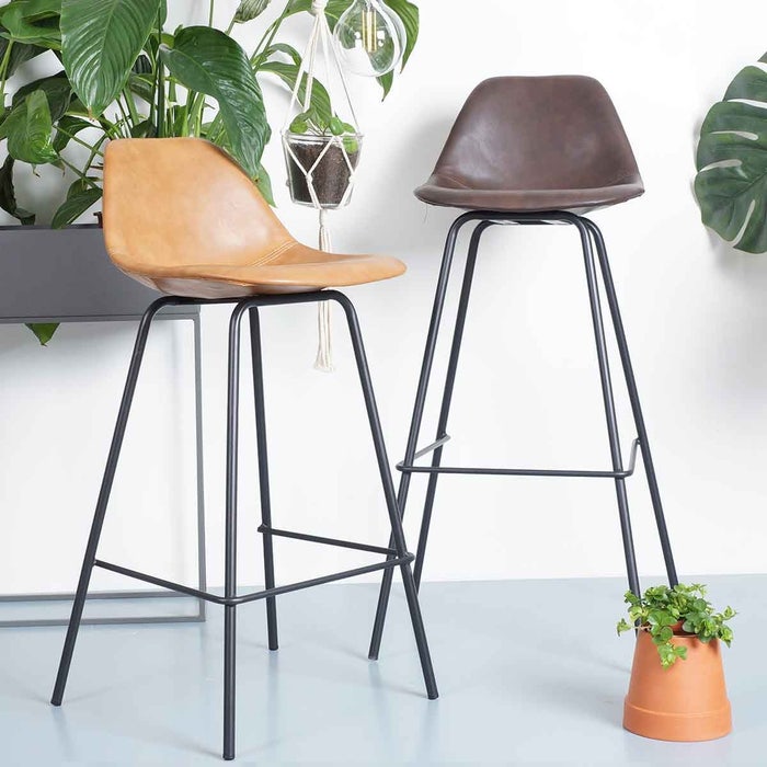 Wout barkruk kunstleer donkerbruin - metalen onderstel - 67 cm - keuken - kookeiland - pu leer