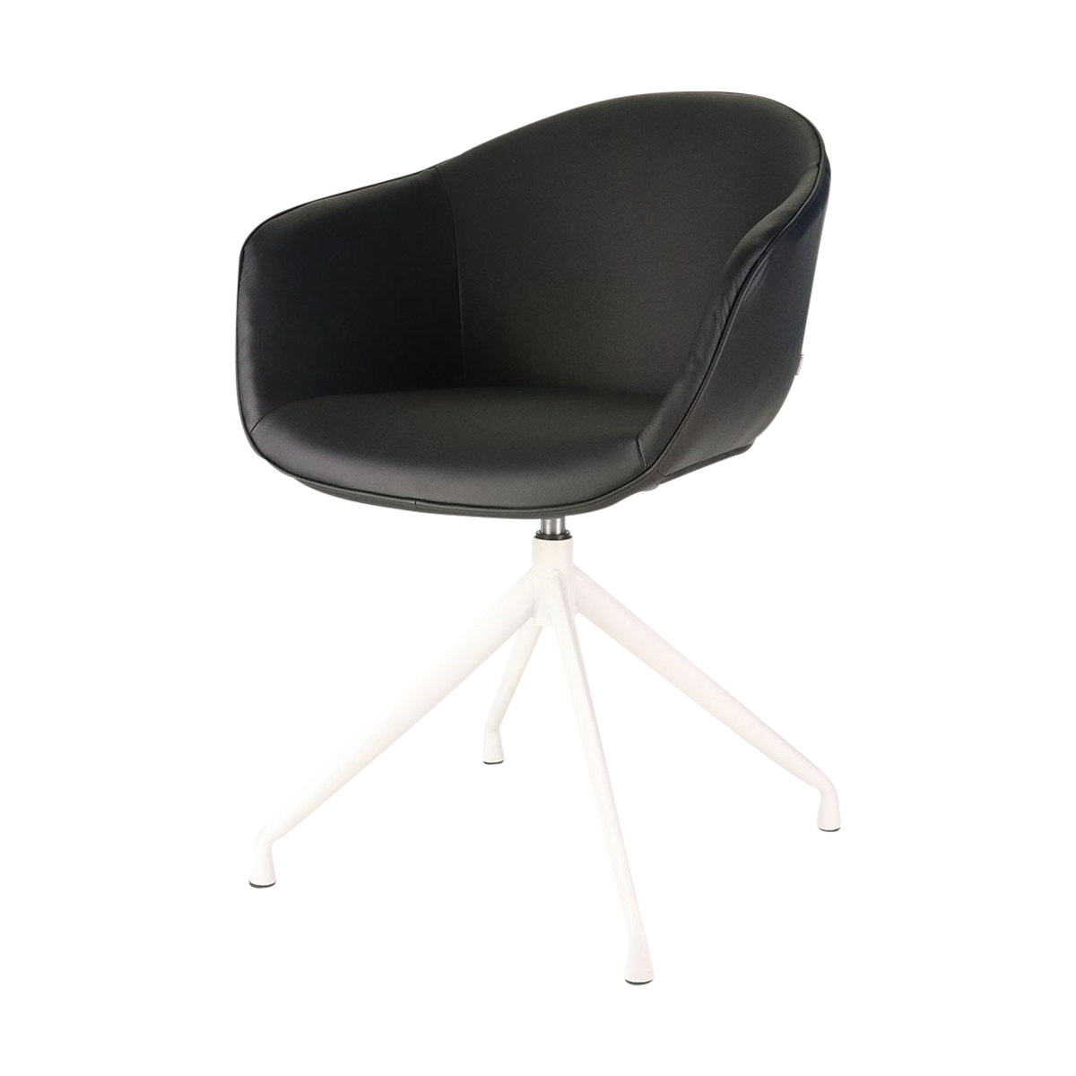 Nola draaibare leren eetkamerstoel zwart met armleuningen - wit onderstel