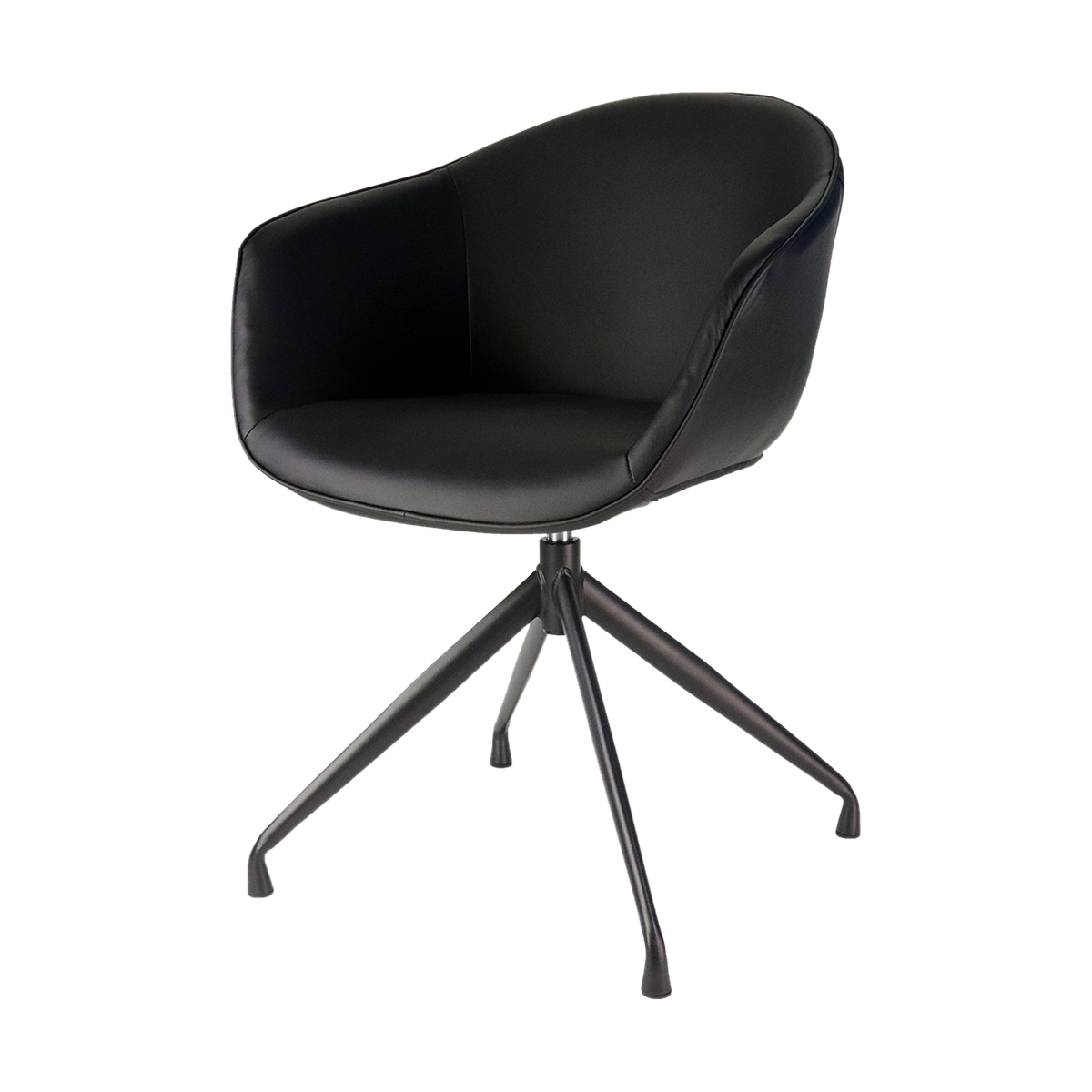 Nola draaibare leren eetkamerstoel zwart met armleuningen - zwart onderstel