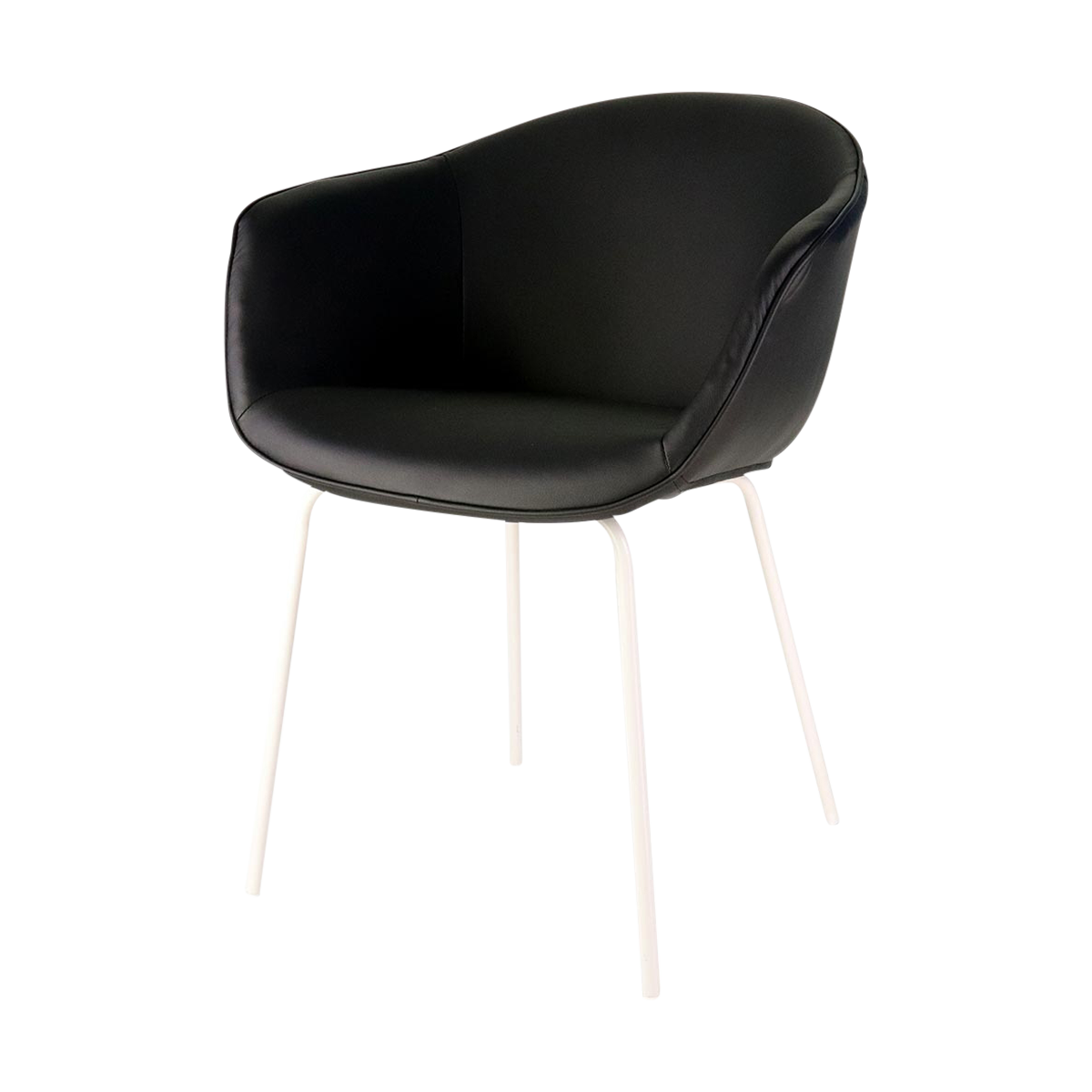 Nora leren eetkamerstoel zwart met armleuningen - wit onderstel