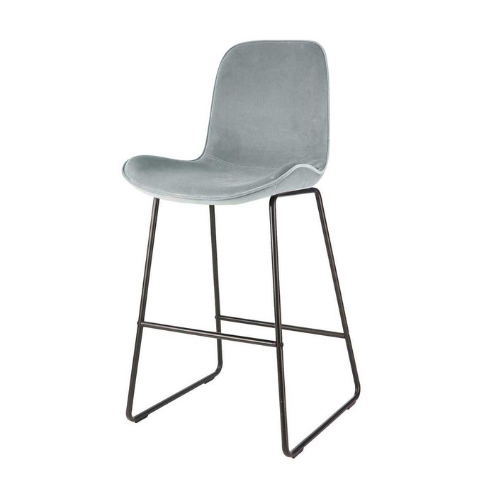 Nino-Fé barkruk velvet blauw - zwart onderstel - 65 cm - kookeiland - fluwelen