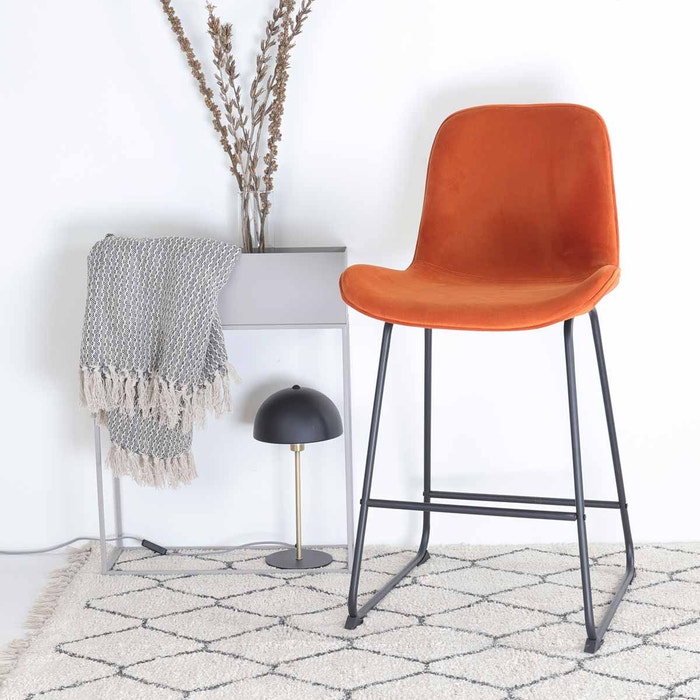 Nino-Fé barkruk velvet oker brons - zwart onderstel - 75 cm - fluwelen - bruine - velours