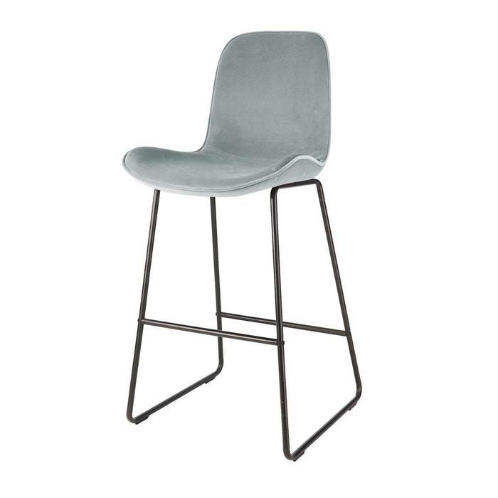 Nino-Fé barkruk velvet blauw - zwart onderstel - 75 cm - fluweel - velours - met voetensteun