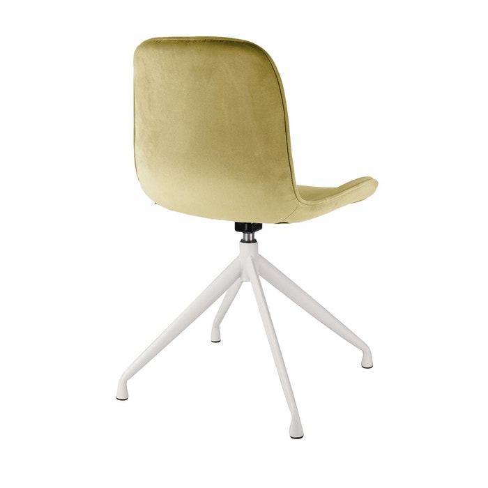 Nola-Fé draaibare eetkamerstoel velvet olijf groen - wit onderstel - velvet - scandinavisch - draaibaar - stof - fluweel - witte poten