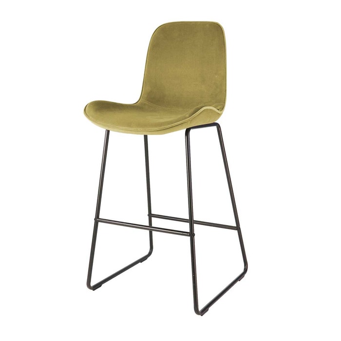 Nino-Fé barkruk velvet olijf groen - zwart onderstel - 75 cm 