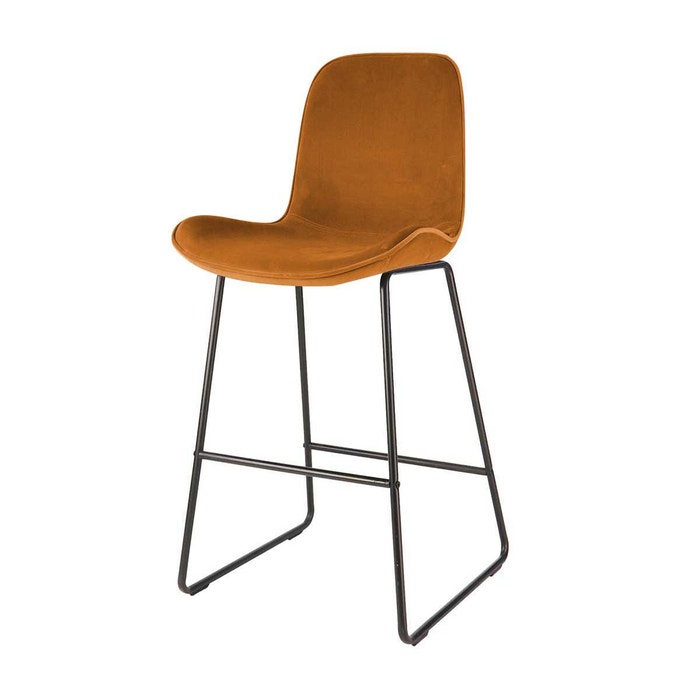 Nino-Fé barkruk velvet oker brons - zwart onderstel - 65 cm - kookeiland - gestoffeerde