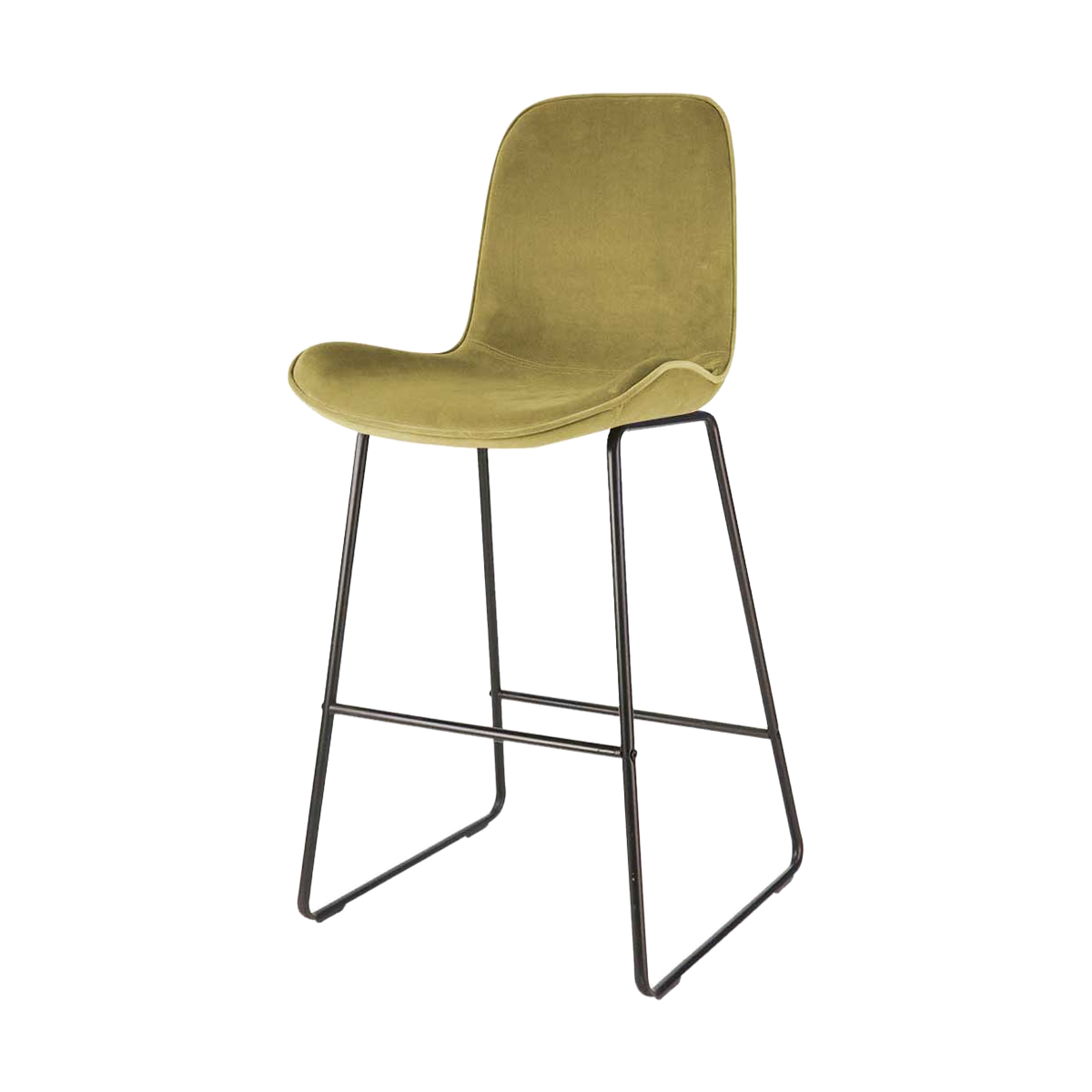 Nino-Fé barkruk velvet olijf groen - zwart onderstel - 65 cm