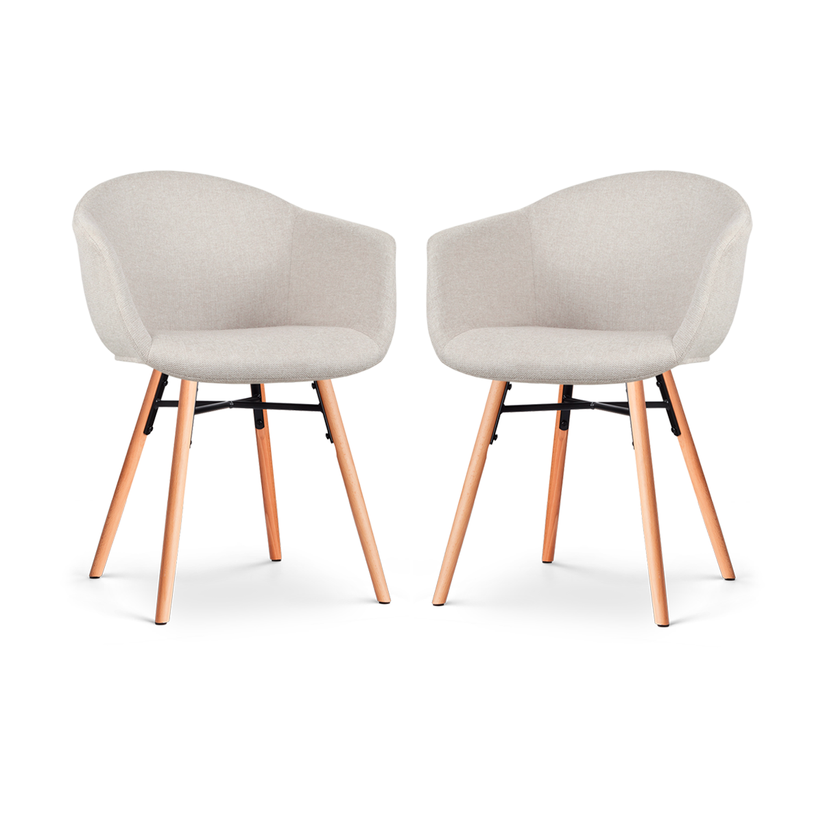 Nena-Otis eetkamerstoel beige - houten onderstel - set van 2