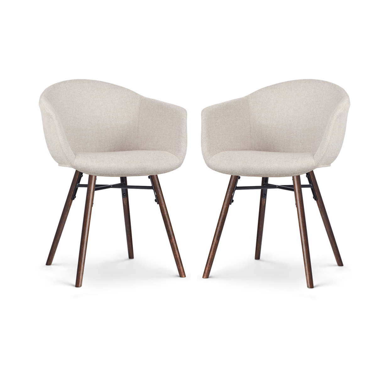 Nena-Otis eetkamerstoel beige - walnoot houten onderstel - set van 2