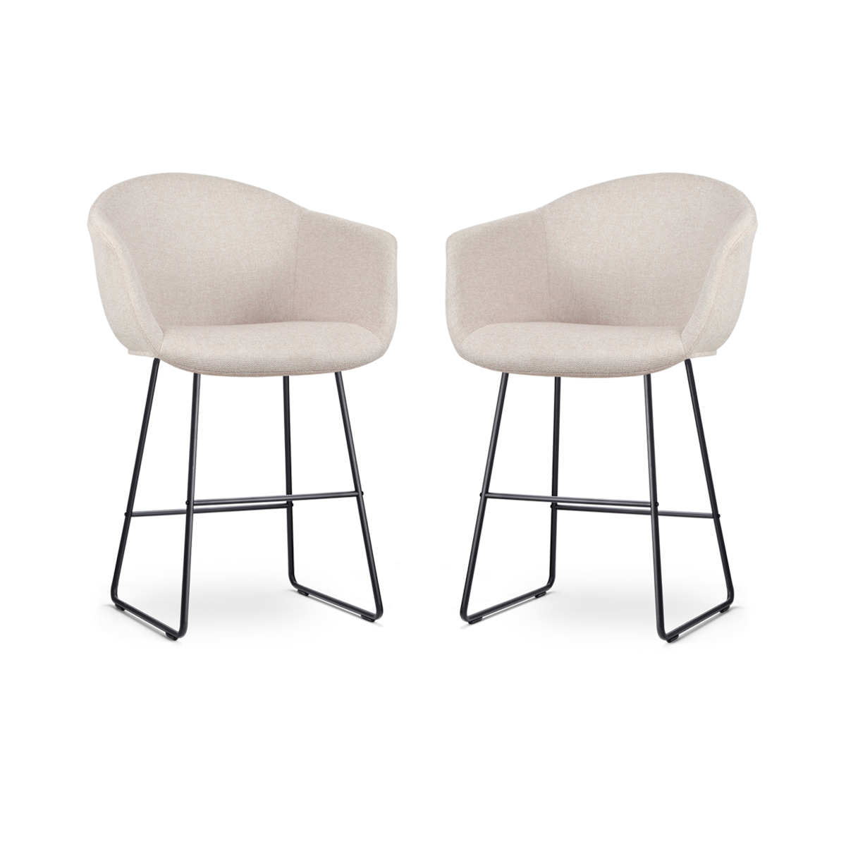 Nino-Otis barkruk beige - zwart onderstel - 65 cm - set van 2