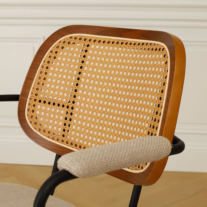 scandinavische rotan eetkamerstoel creme met armleuningen Jolie