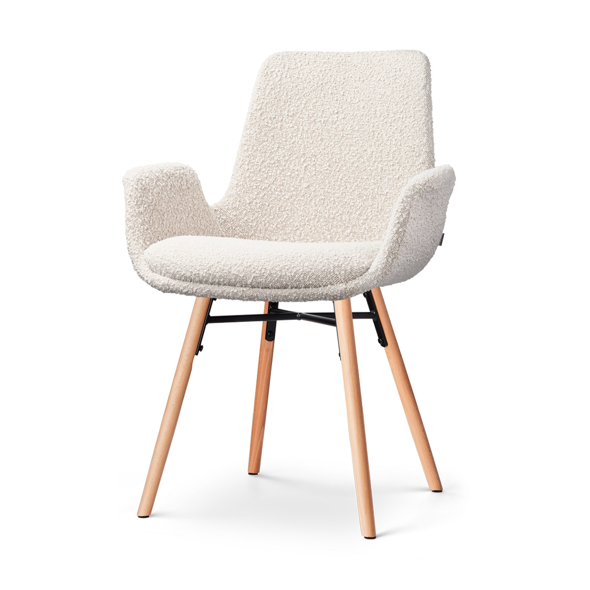 Nena-Eef eetkamerstoel bouclé beige - houten onderstel