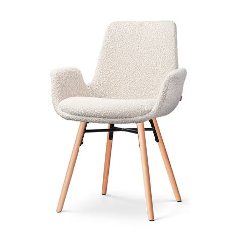 Nena-Eef eetkamerstoel bouclé beige - houten onderstel