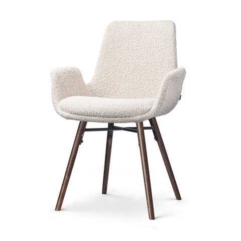 Nena-Eef eetkamerstoel bouclé beige - walnoot houten onderstel