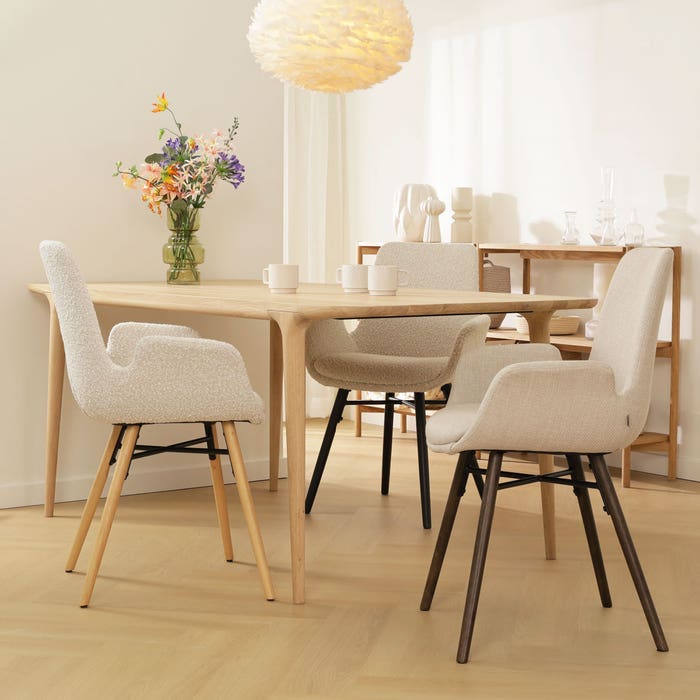 stijlvolle eetkamerstoel beige - houten onderstel Nena-Eef 