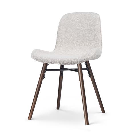 Nena-Fé eetkamerstoel bouclé beige - walnoot houten onderstel