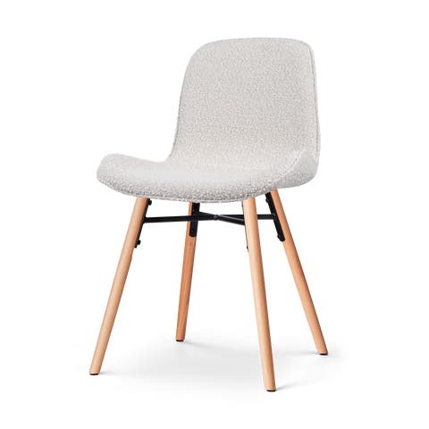 Nena-Fé eetkamerstoel bouclé beige - houten onderstel