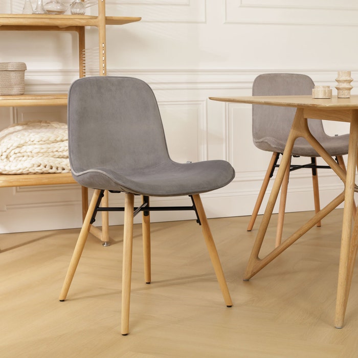 Nena-Fé eetkamerstoel velvet grijs - houten onderstel - set van 2 velvet - scandinavisch - stof - fluweel - naturel houten poten -  elegant - minimalistisch - set van 2