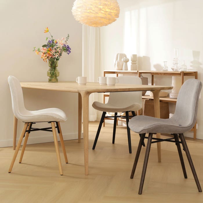 scandinavische eetkamerstoel rib warm grijs - houten onderstel Nena-Fé 