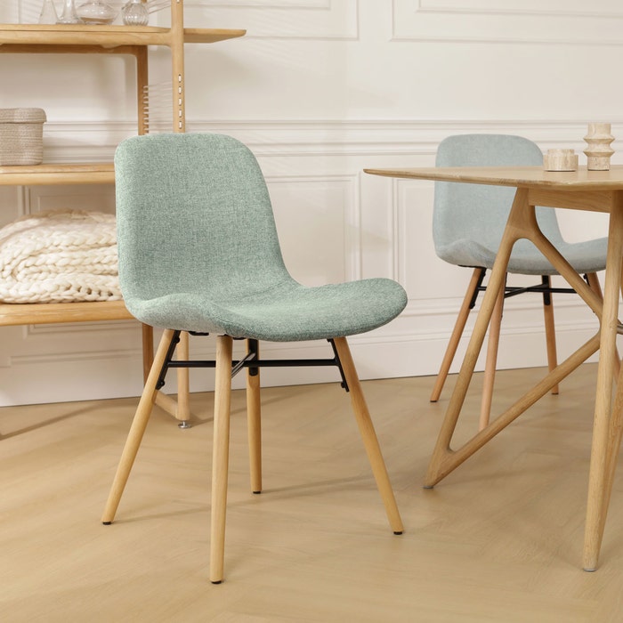 Nena-Fé eetkamerstoel zacht groen - houten onderstel - set van 2 stof - scandinavisch - naturel houten poten - lichtgroen - groen - modern - klassiek - chique - set van 2