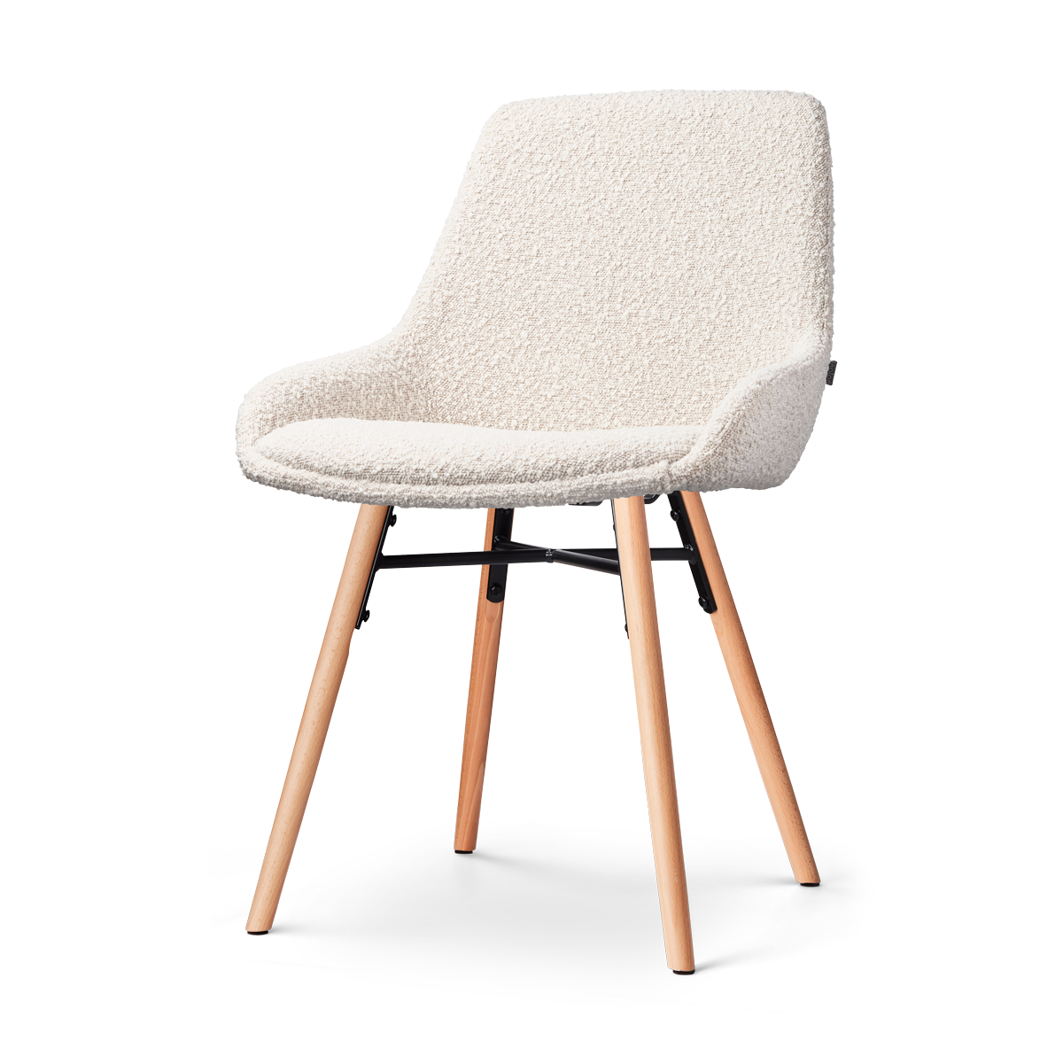Nena-Isa eetkamerstoel bouclé beige - houten onderstel