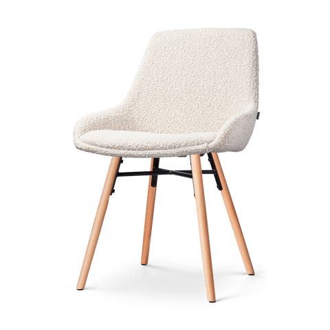 Nena-Isa eetkamerstoel bouclé beige - houten onderstel