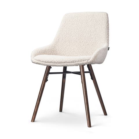 Nena-Isa eetkamerstoel bouclé beige - walnoot houten onderstel