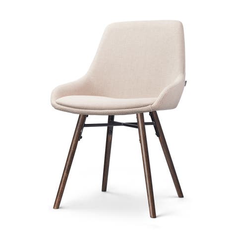 Nena-Isa eetkamerstoel beige - walnoot houten onderstel